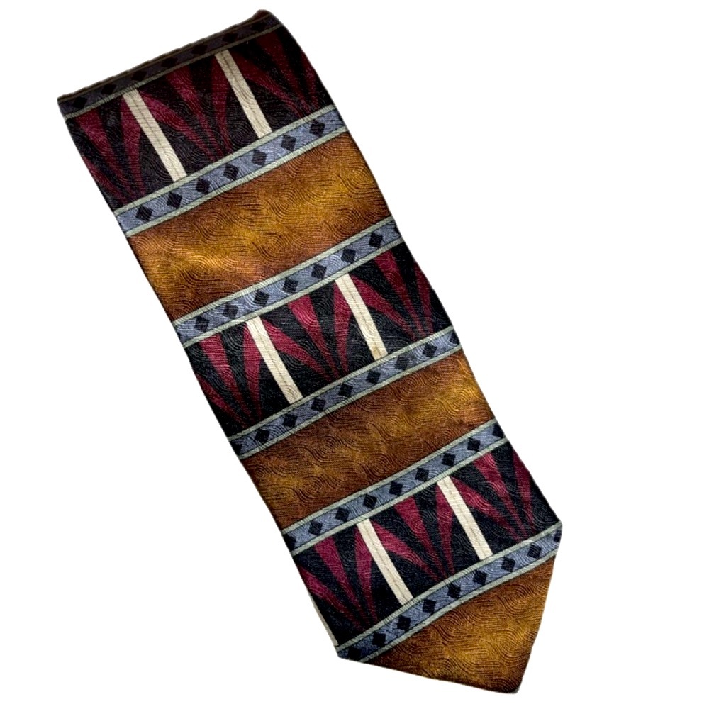 Ashberry 100% Silk Neck Tie Aztec Southwest Geo Gold Black Burgundy Blue US Made